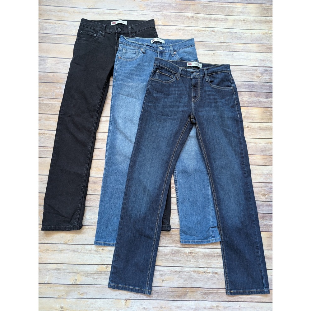 Levi's 511 Slim Fit Jeans Boys Size 16 Reg Cotton Stretch Black Blue 3 Pair Lot